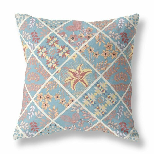 Palacedesigns 28 in. Patch Indoor & Outdoor Throw Pillow Light Blue & Yellow PA3668363